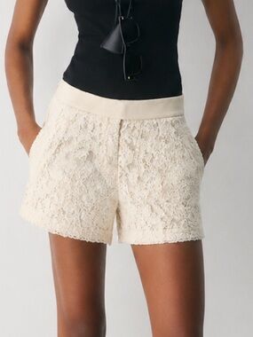 Cream Lace Textured High-Waisted Shorts Size XS